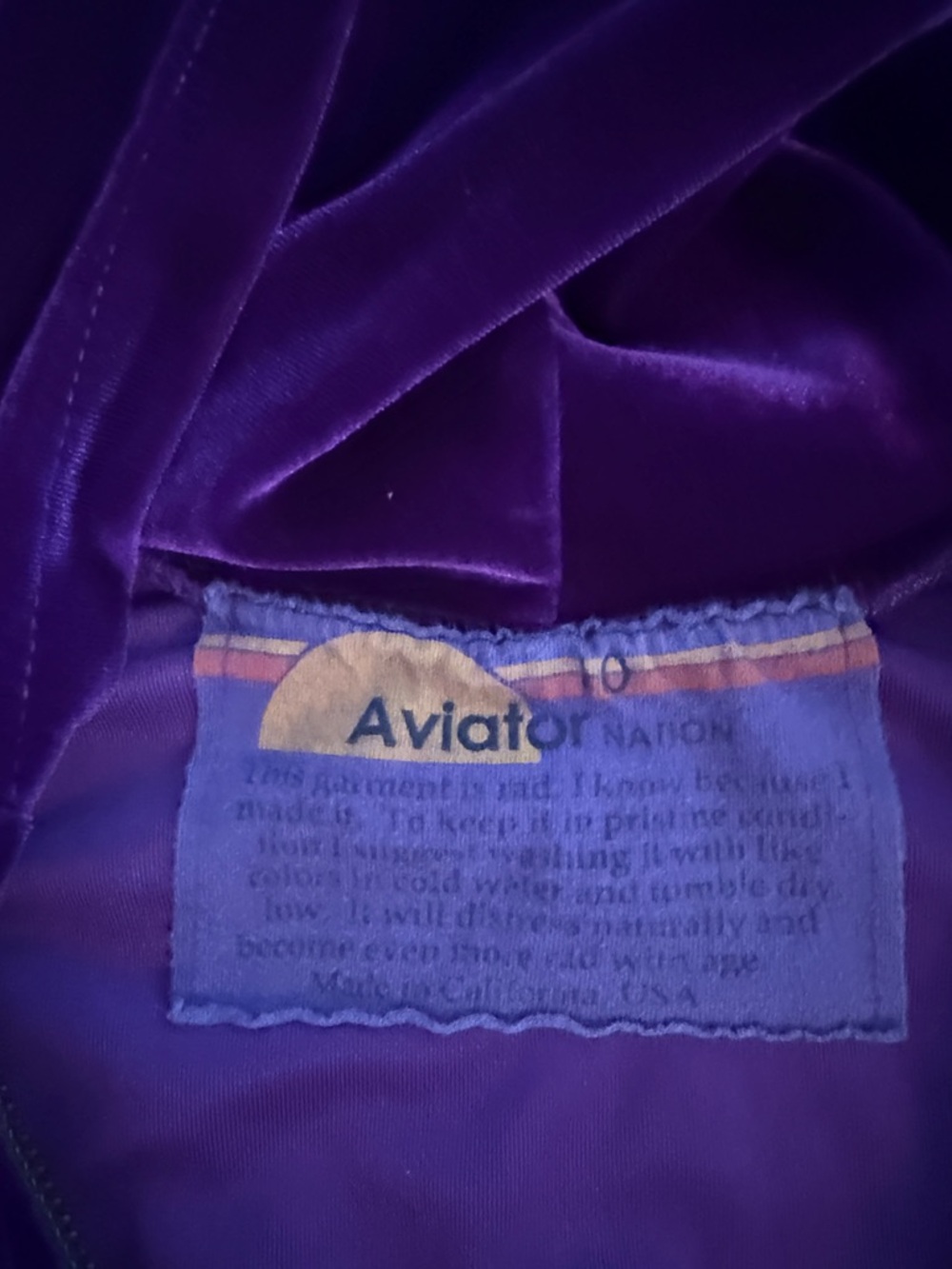 Aviator Nation Purple Velour Zip Hoodie with Rainbow Shoulder Stripes - Picture 3 of 4
